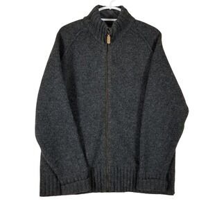 Eddie Bauer‎ Mens XL Gray 100% Wool Full Zip Mock Neck Raglan Cardigan Sweater